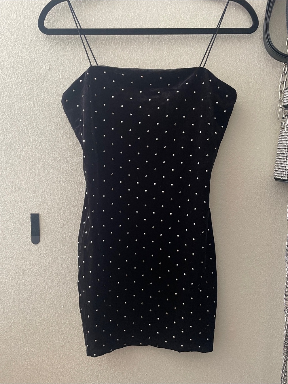H&M Black Velvet Strapless Dress with Crystal Studs